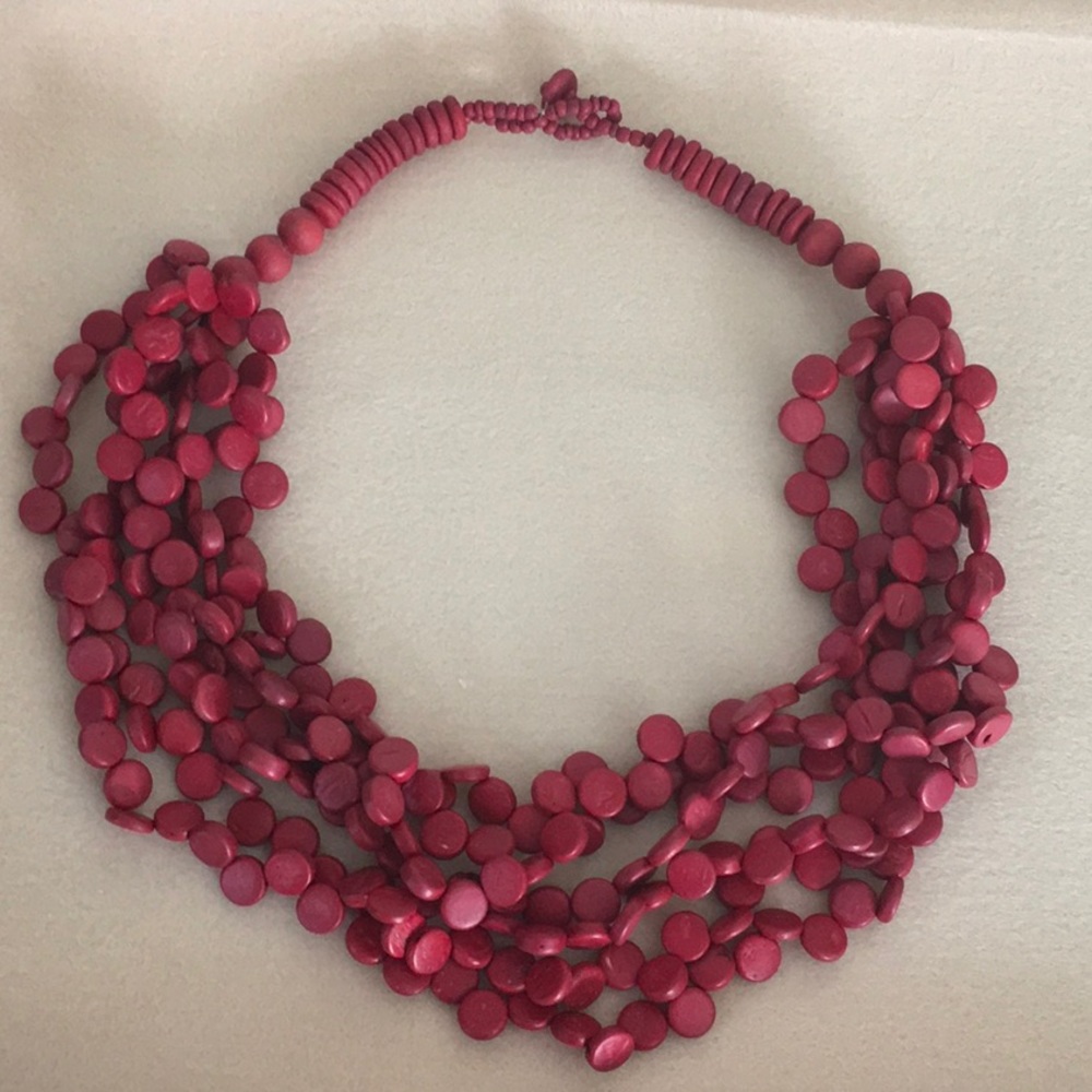 Beautiful red painted teak wood necklace